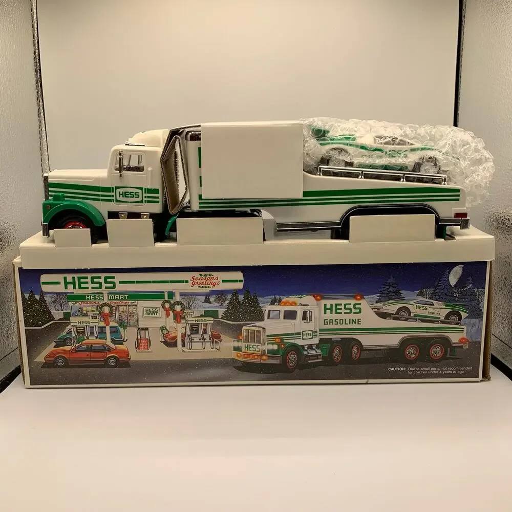 Vintage 1991 Hess Toy Truck and Racer with Box Working Lights Tested